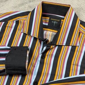 Johnny Fly Mens Multi Color Vertical Stripe Cotton Long Sleeve Shirt Medium